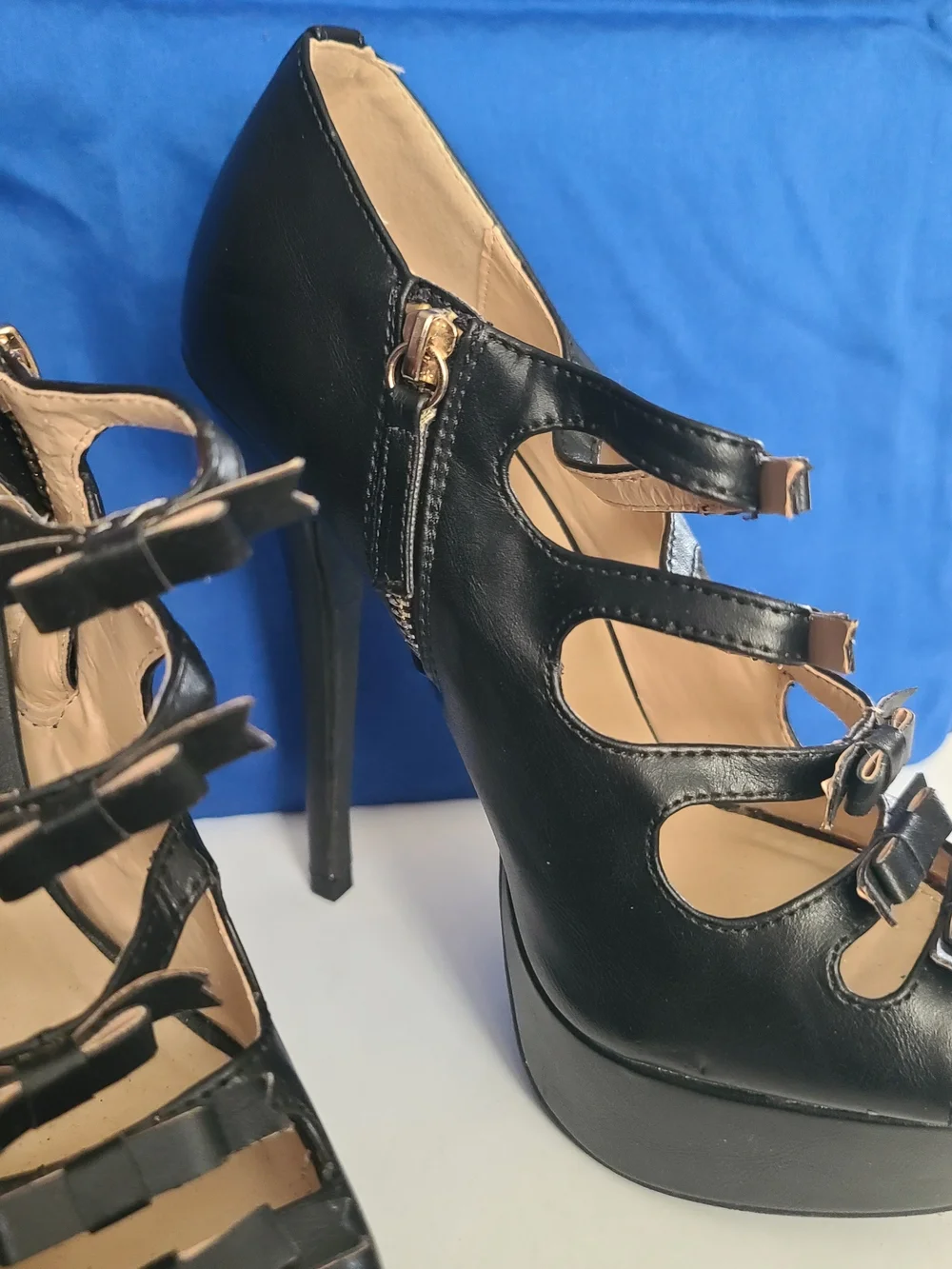 Charlotte Russe Black Strappy Bow Platform Stiletto Heels